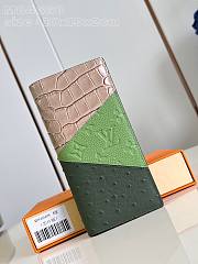 Fortok Louis Vuitton Brazza Wallet Green Color Brown Crocodile Skin Ostrich Leather M84668 10x19x2cm - 1