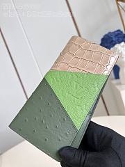 Fortok Louis Vuitton Brazza Wallet Green Color Brown Crocodile Skin Ostrich Leather M84668 10x19x2cm - 3