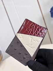 Fortok Louis Vuitton Pocket Organizer White Color Burgundy Crocodile Skin Ostrich Leather M84690 7.5x11x1cm - 3
