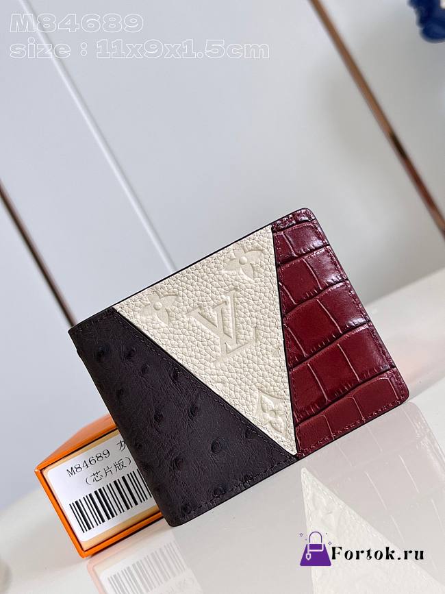 Fortok Louis Vuitton Muptiple Wallet White Color Burgundy Crocodile Skin Ostrich Leather M84689 11x9x1.5cm - 1