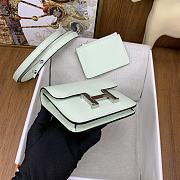 Fortok Hermes Constance Slim Epsom Bag Light Green with Inner Zipped Pouch Silver Hardware 12.5x10.5x2.5cm - 4