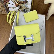 Fortok Hermes Constance Slim Epsom Bag Yellow with Inner Zipped Pouch Silver Hardware 12.5x10.5x2.5cm - 5