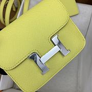 Fortok Hermes Constance Slim Epsom Bag Yellow with Inner Zipped Pouch Silver Hardware 12.5x10.5x2.5cm - 2