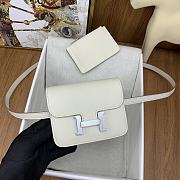Fortok Hermes Constance Slim Epsom Bag White with Inner Zipped Pouch Gold/Silver Hardware 12.5x10.5x2.5cm - 1