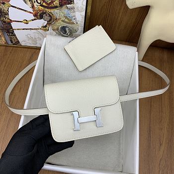 Fortok Hermes Constance Slim Epsom Bag White with Inner Zipped Pouch Gold/Silver Hardware 12.5x10.5x2.5cm