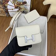 Fortok Hermes Constance Slim Epsom Bag White with Inner Zipped Pouch Gold/Silver Hardware 12.5x10.5x2.5cm - 3