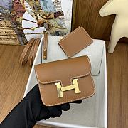 Fortok Hermes Constance Slim Epsom Bag Brown with Inner Zipped Pouch Gold/Silver Hardware 12.5x10.5x2.5cm - 1