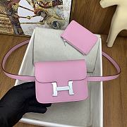 Fortok Hermes Constance Slim Epsom Bag Pink with Inner Zipped Pouch Silver Hardware 12.5x10.5x2.5cm - 1