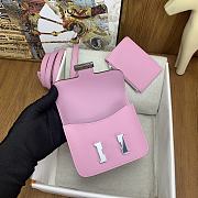 Fortok Hermes Constance Slim Epsom Bag Pink with Inner Zipped Pouch Silver Hardware 12.5x10.5x2.5cm - 6