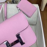 Fortok Hermes Constance Slim Epsom Bag Pink with Inner Zipped Pouch Silver Hardware 12.5x10.5x2.5cm - 3