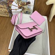 Fortok Hermes Constance Slim Epsom Bag Pink with Inner Zipped Pouch Silver Hardware 12.5x10.5x2.5cm - 4