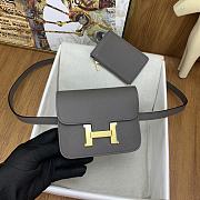 Fortok Hermes Constance Slim Epsom Bag Grey with Inner Zipped Pouch Gold Hardware 12.5x10.5x2.5cm - 1