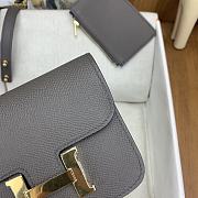 Fortok Hermes Constance Slim Epsom Bag Grey with Inner Zipped Pouch Gold Hardware 12.5x10.5x2.5cm - 6