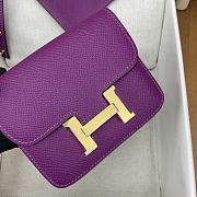 Fortok Hermes Constance Slim Epsom Bag Purple with Inner Zipped Pouch Gold Hardware 12.5x10.5x2.5cm - 3