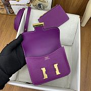 Fortok Hermes Constance Slim Epsom Bag Purple with Inner Zipped Pouch Gold Hardware 12.5x10.5x2.5cm - 2