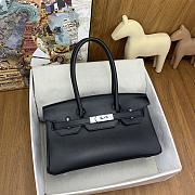 Fortok Hermes Birkin Shoulder Bag Black Swift Leather 29cm With Silver Buckle - 1