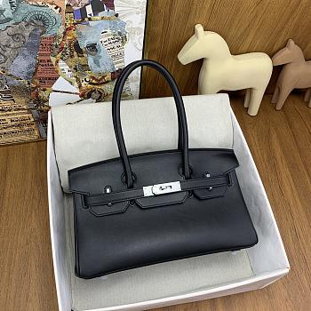 Fortok Hermes Birkin Shoulder Bag Black Swift Leather 29cm With Silver Buckle