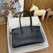 Fortok Hermes Birkin Shoulder Bag Black Swift Leather 29cm With Silver Buckle - 5