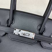 Fortok Hermes Birkin Shoulder Bag Black Swift Leather 29cm With Silver Buckle - 4