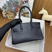 Fortok Hermes Birkin Shoulder Bag Black Swift Leather 29cm With Silver Buckle - 3