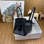 Fortok Hermes Birkin Shoulder Bag Black Swift Leather 29cm With Silver Buckle - 2