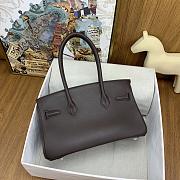 Fortok Hermes Birkin Shoulder Bag Dark Brown Swift Leather 29cm With Silver Buckle - 2