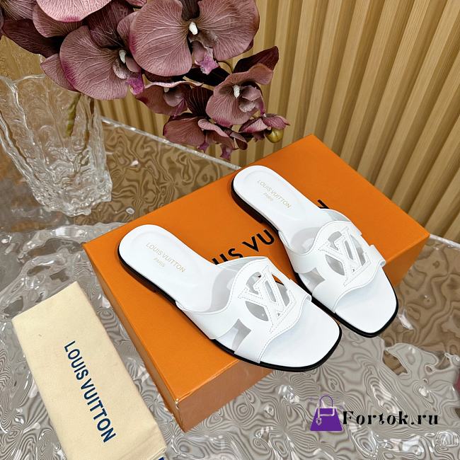 Fortok Louis Vuitton Isola Flat Mules White - 1