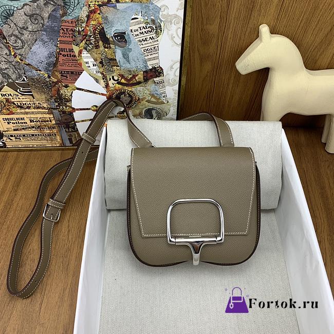 Fortok Hermes Della Cavalleria Mini Epsom 18 Gray Bag Silver Buckle - 1