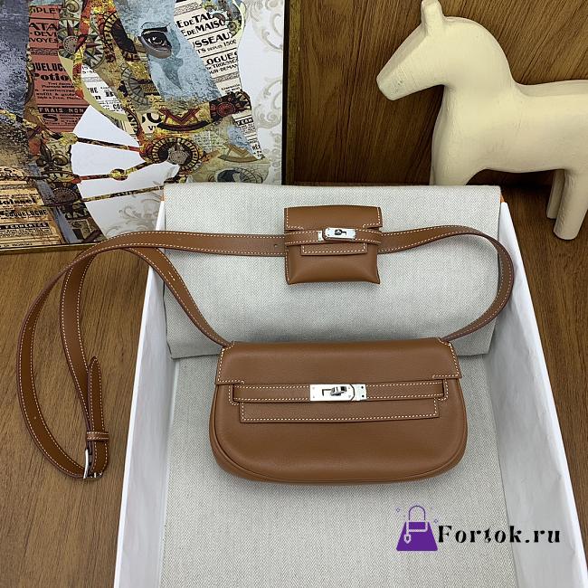 Fortok Hermes Kelly Moove Shoulder Bag in Brown Caban Swift Leather With Gold/Silver Hardware 19×12×6cm - 1