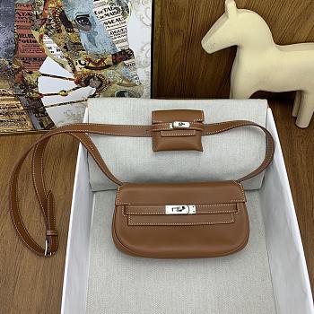 Fortok Hermes Kelly Moove Shoulder Bag in Brown Caban Swift Leather With Gold/Silver Hardware 19×12×6cm