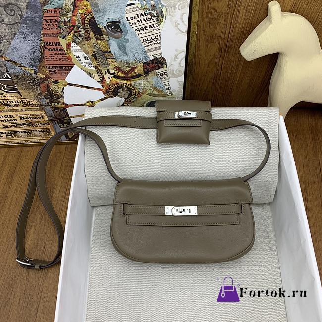 Fortok Hermes Kelly Moove Shoulder Bag in Grey Caban Swift Leather With Gold/Silver Hardware 19×12×6cm - 1