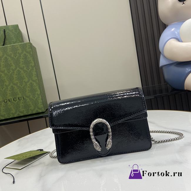 Fortok Gucci Dionysus Super Mini Bag Black Patent Leather 795368 17.5x11x6.5cm - 1