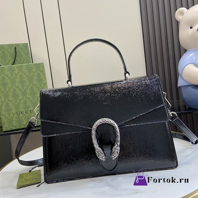 Fortok Gucci Dionysus Top Handle Bag Black Patent Leather 29x20x10.5cm - 1