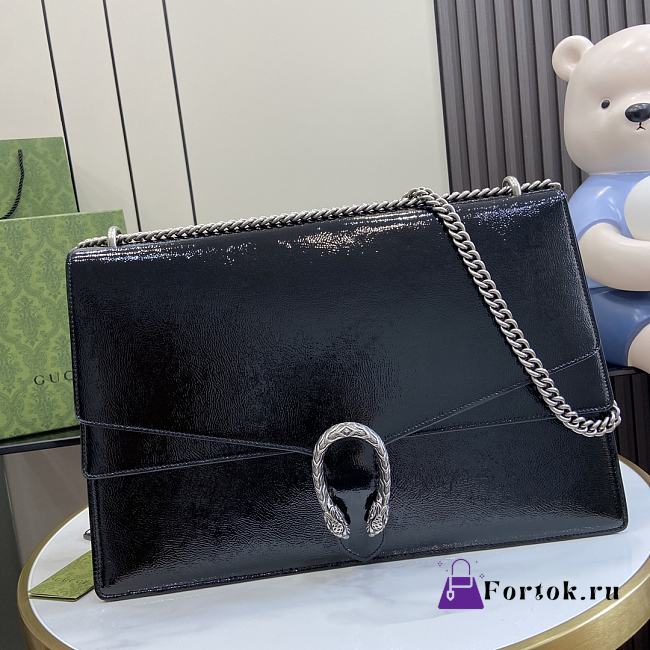 Fortok Gucci Dionysus Shoulder Bag Black Patent Leather 42x28x12cm - 1