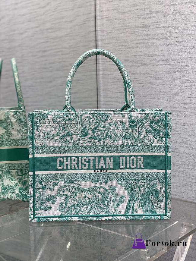 Fortok Dior Book Tote Tiger Embroidery Green 36x18x28cm - 1