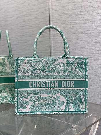 Fortok Dior Book Tote Tiger Embroidery Green 36x18x28cm