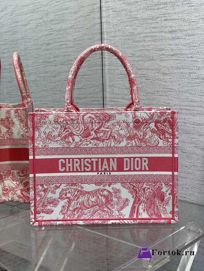 Fortok Dior Book Tote Tiger Embroidery Red 36x18x28cm - 1