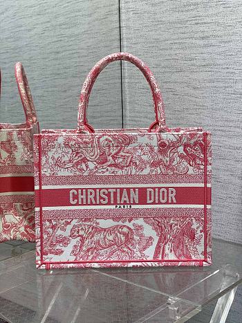 Fortok Dior Book Tote Tiger Embroidery Red 36x18x28cm