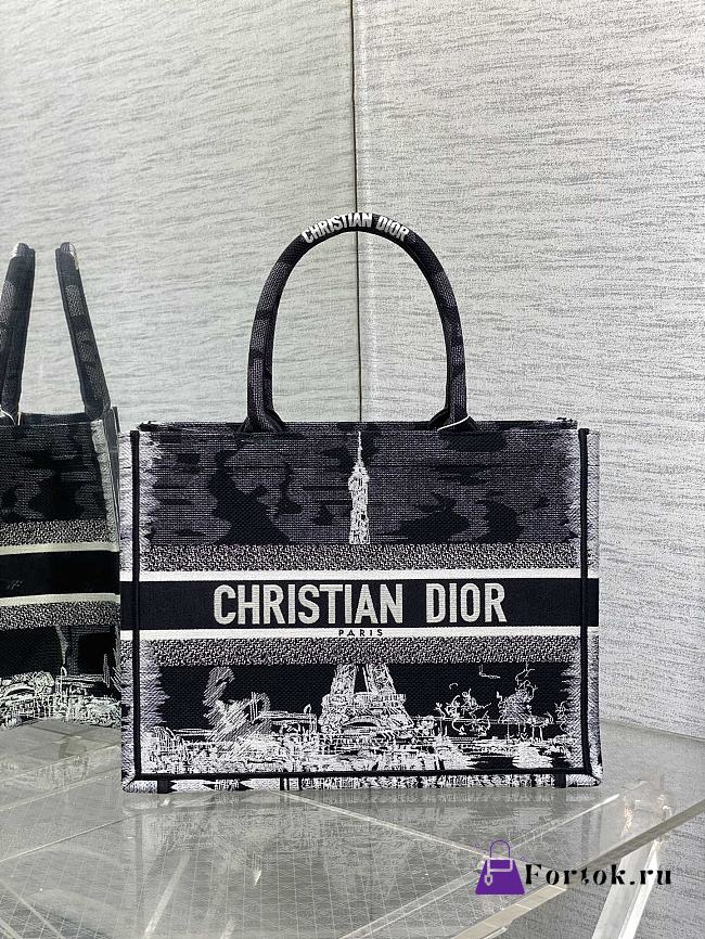 Fortok Dior Book Tote Eiffel Tower Embroidery Black 36x18x28cm - 1