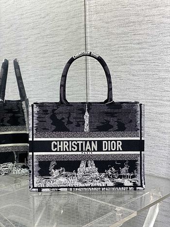 Fortok Dior Book Tote Eiffel Tower Embroidery Black 36x18x28cm