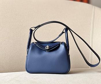 Fortok Hermes Lindy Mini Shoulder Bag Blue Crocodile And Swift Leather Gold/Silver Buckle LD1906400 19x12.5x9cm