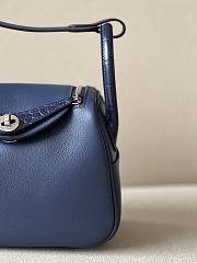 Fortok Hermes Lindy Mini Shoulder Bag Blue Crocodile And Swift Leather Gold/Silver Buckle LD1906400 19x12.5x9cm - 4