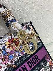 Fortok Dior Lady D-Lite white multi-color Dior 4 Saisons Hiver Pattern Embroidery Bag 24x20x11cm - 5