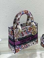 Fortok Dior Lady D-Lite white multi-color Dior 4 Saisons Hiver Pattern Embroidery Bag 24x20x11cm - 3
