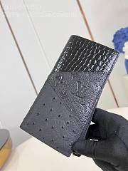 Fortok Louis Vuitton Brazza Wallet Black Crocodile Skin Ostrich Leather M84668 10x19x2cm - 3