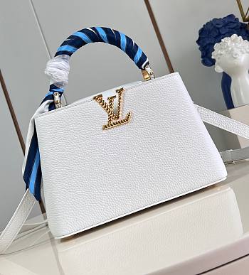 Fortok Louis Vuitton Capucines BB Bag White and Sailing Style Scarf M48865 27x18x9cm