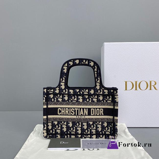 Fortok Dior Mini Book Tote Black Oblique Embroidery 23x17x7cm - 1