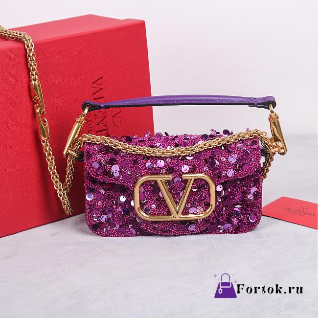 Fortok Valentino Garavani Loco Glitter Bag Purple 19x10.5x5cm - 1