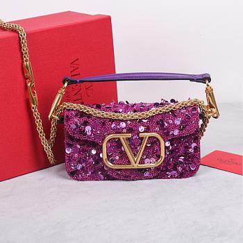 Fortok Valentino Garavani Loco Glitter Bag Purple 19x10.5x5cm