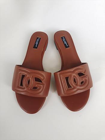 Fortok Dolce & Gabbana Brown Leather Cut Out Flat Slides